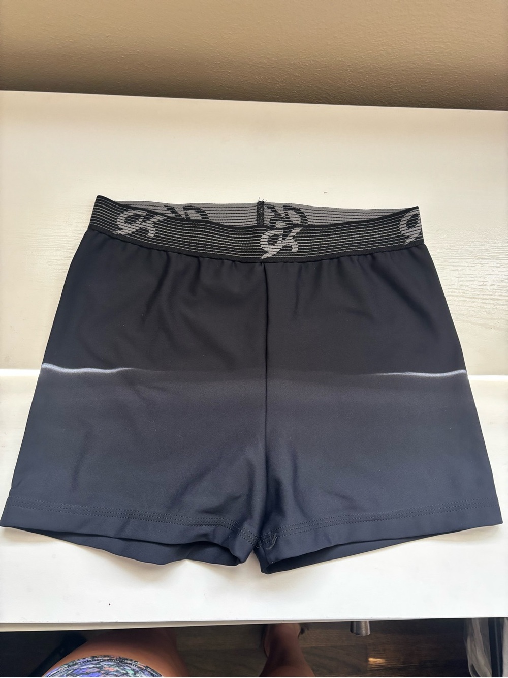 GK Black Bike Shorts with Striped Logo Waistband